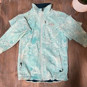 The North Face Windbreaker with fleece lining: light blue floral print, size XS
